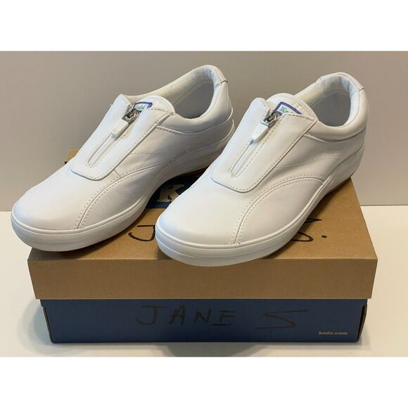 Keds Women's Kayla Micro Stretch Slip On Zip Casual Shoe White Size 7 M - Picture 1 of 10